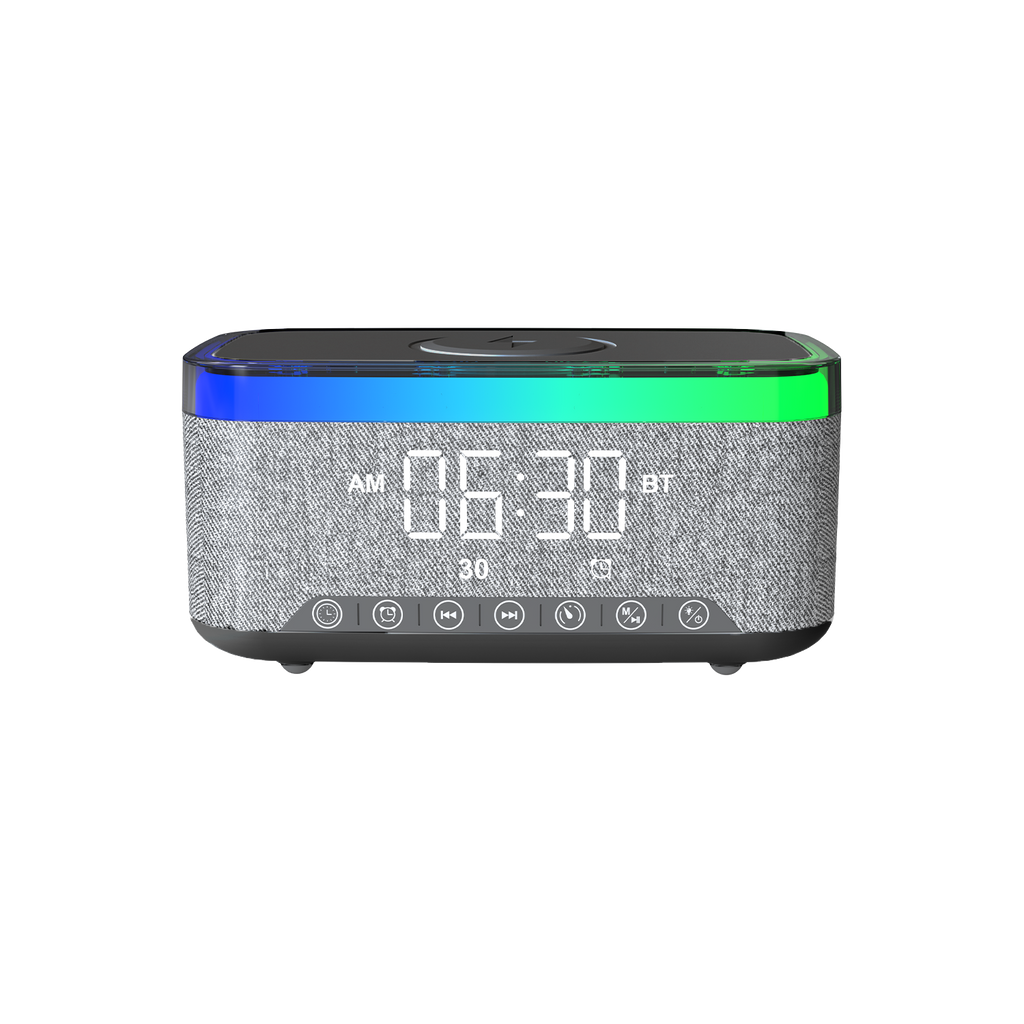 LZEL SonicGlow Wake Multifunctional Speaker – Alarm Clock & Wireless Charging Dock | Black/Gray