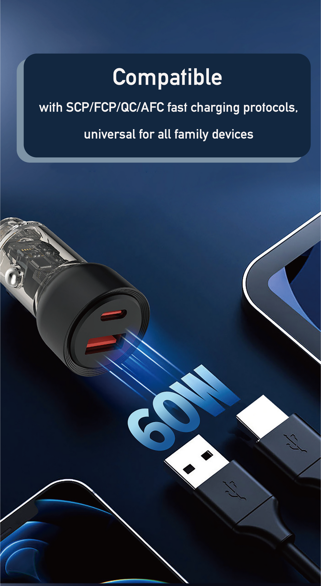 Asli Global Primuscharger Z Dual Port Transparent Car Charger 60W With PD & QC3.0