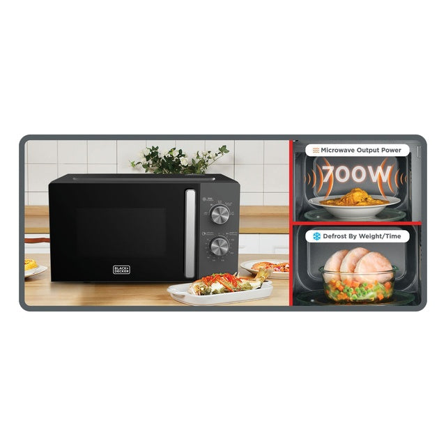 Black & Decker Microwave Oven 20 Liter 700 Watt | Black With Chrome