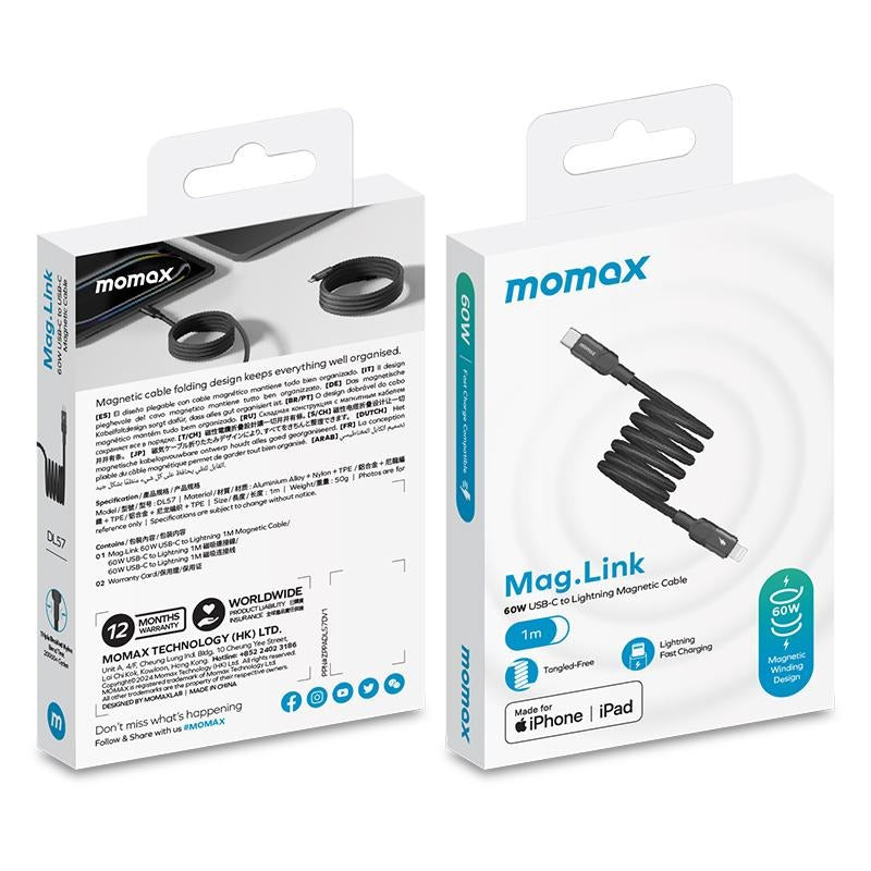 Momax Mag.Link 60W Usb-C To Lightning Magnetic 1M Cable | Black