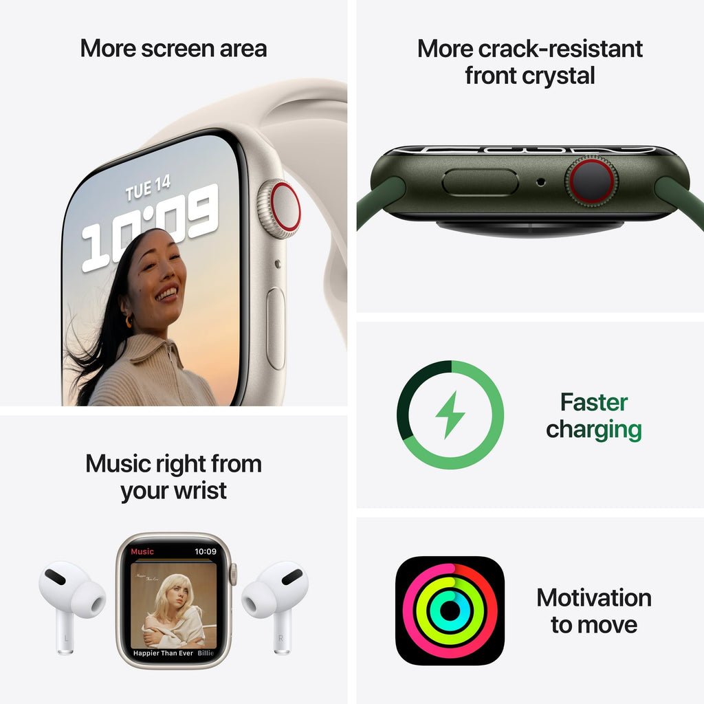 Apple Watch Series 7 GPS + Cellular, 45mm Green Aluminium Case with Clover Sport Band - Regular
