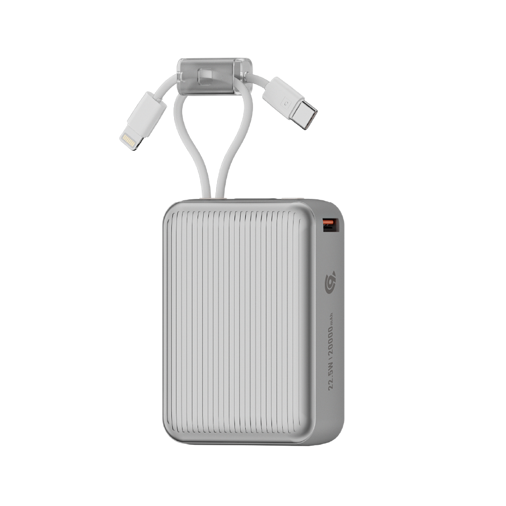 90 Percent Primcore Neo 22.5W Dual Built-In Cables Power Bank Powerdelivery | Qc 3.0 | Usb-C & Usb-A, And With Lightning | Silver
