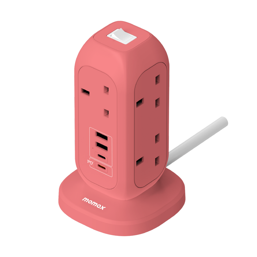 Momax 1-plug 7-outlet Power Strip With Usb 11-devices Charge Simultaneously | Pink