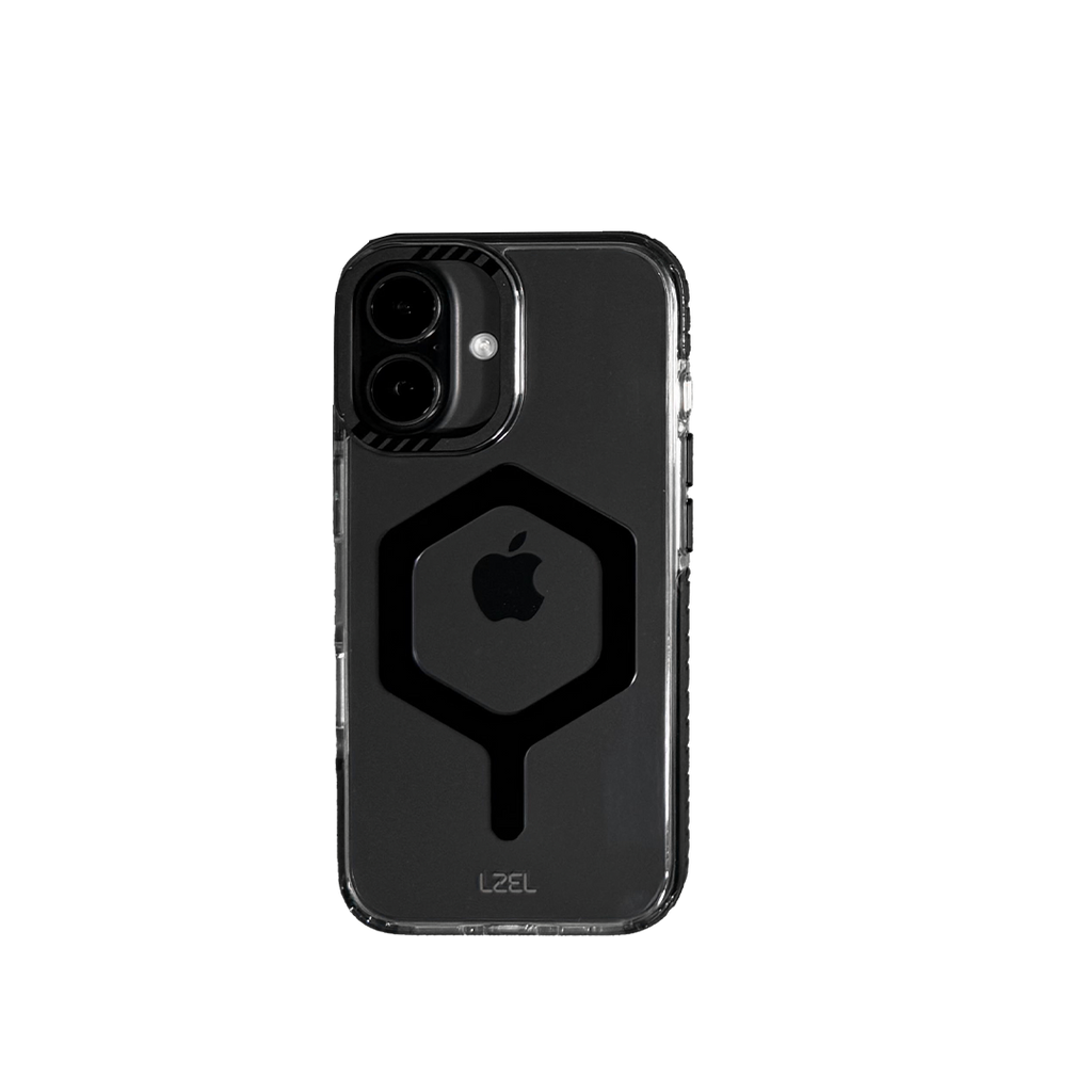LZEL iPhone 16 Plus Mag Hexa Defender Clear Square MagSafe Case | Black