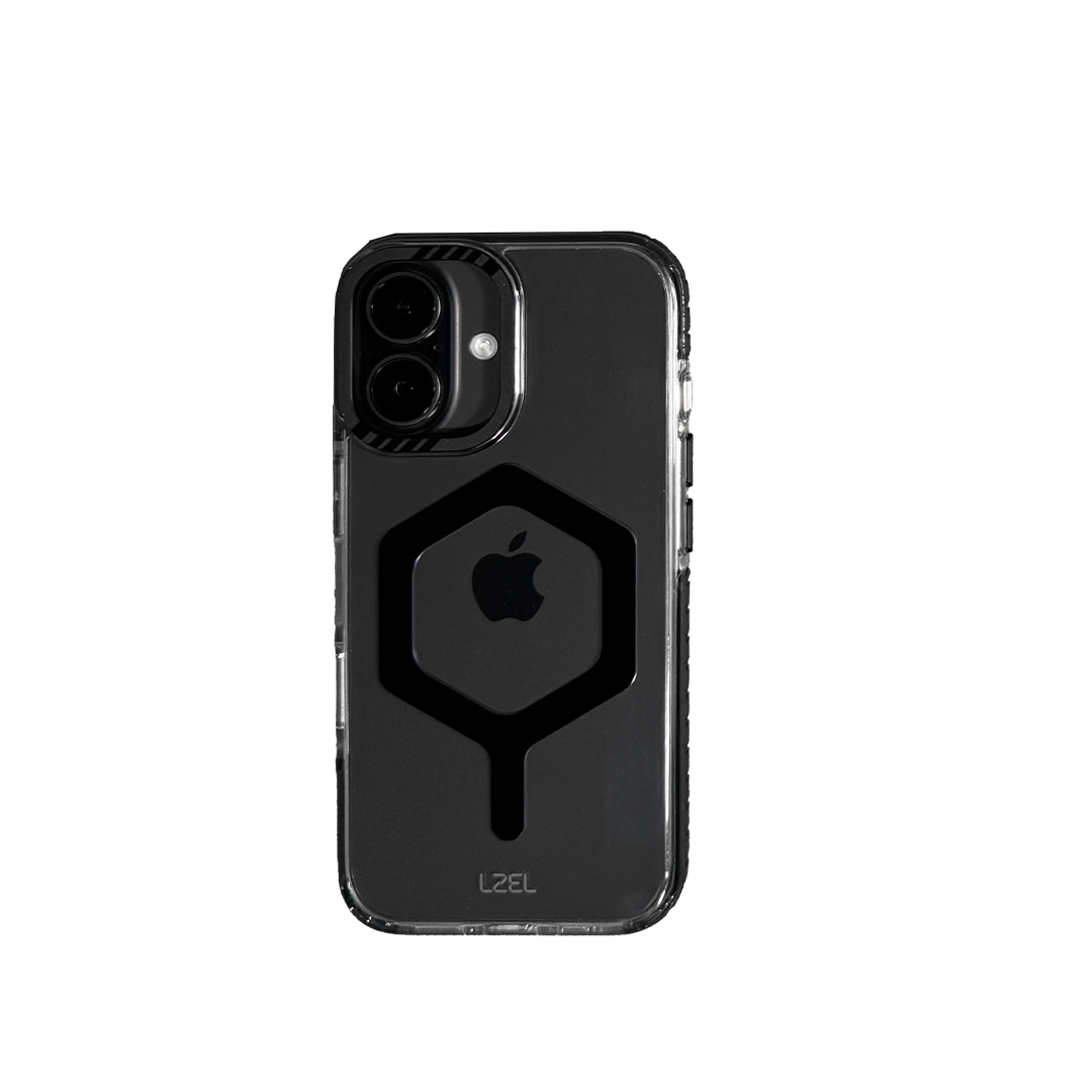LZEL iPhone 16 Mag Hexa Defender Clear Square MagSafe Case | Black