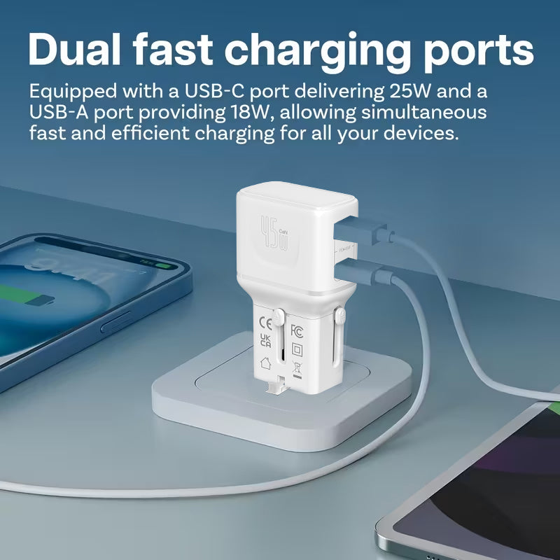 LZEL TravelPro Series Dual Port GaN Travel Wall Charger 45W I Dual Type-C Output I Global compatibility I White