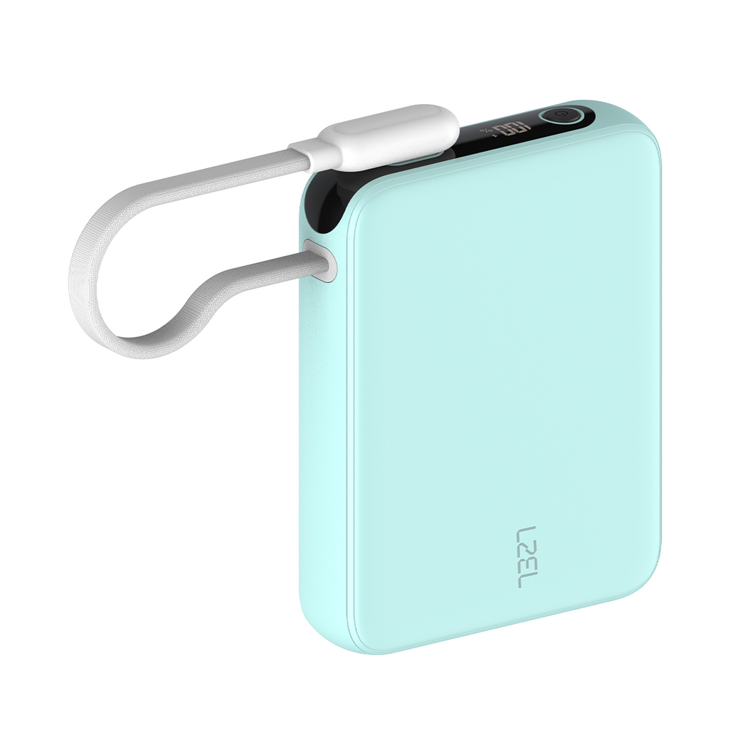 LZEL PrimeBrio 5K Mini PD Power Bank – 5000mAh, 20W, Built-in Type-C Cable | Light Green