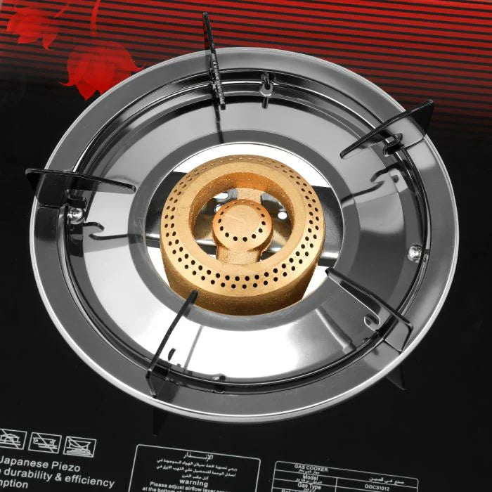 Geepas 3-Burner Gas Cooker GGC31012 â€“ Stainless Steel, Tempered Glass, Auto Ignition
