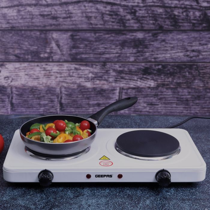 Geepas Electric Double Hot Plate GHP32014 â€“ 2000W, Adjustable Temp, Cast Iron Plate, Overheat Protection, Portable