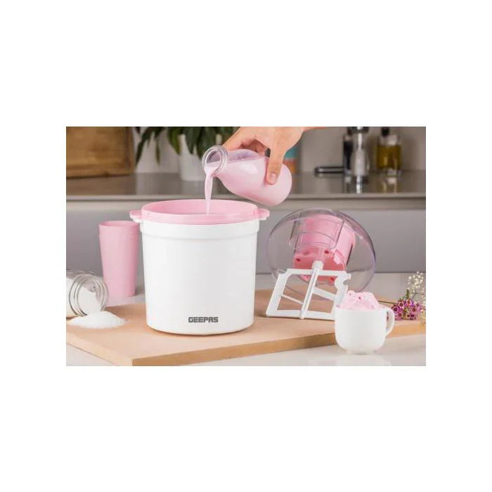 Geepas Ice Cream Maker Machine | BPA-Free, Makes Delicious Soft Ice Cream, Gelato, Frozen Yogurt & Sorbet, Easy-to-Clean Aluminum Bowl, 1.5QT