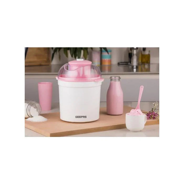 Geepas Ice Cream Maker Machine | BPA-Free, Makes Delicious Soft Ice Cream, Gelato, Frozen Yogurt & Sorbet, Easy-to-Clean Aluminum Bowl, 1.5QT