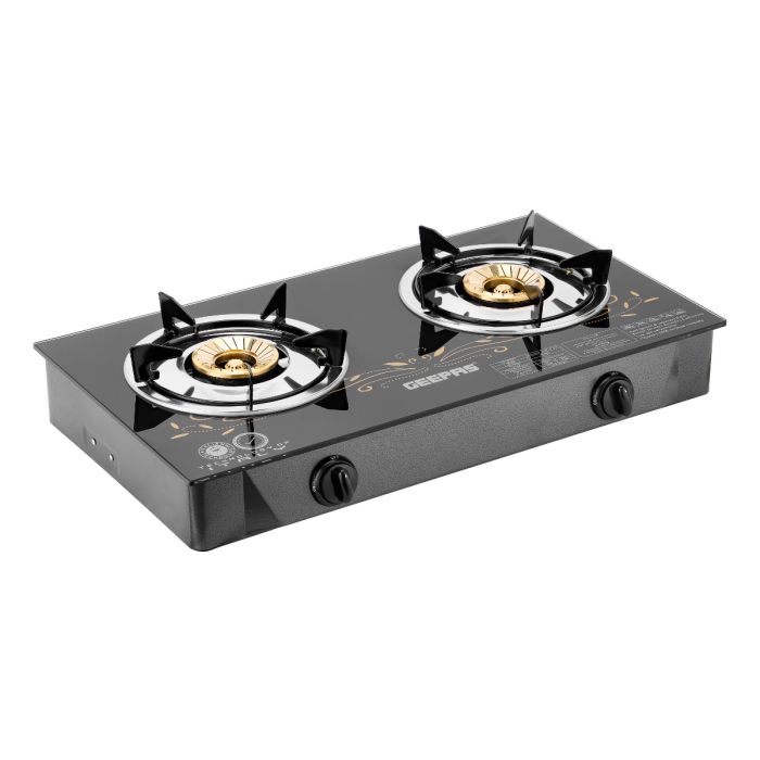 Geepas 2-Burner Gas Cooker â€“ Brass Burners, Tempered Glass, Auto Ignition, Stainless Steel