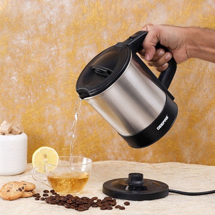 Geepas 1350W Travel Electric Kettle - Stainless Steel Housing, Boil-Dry & Overheat Protection |Boiler for Hot Water, Tea & Coffee | 1.0L