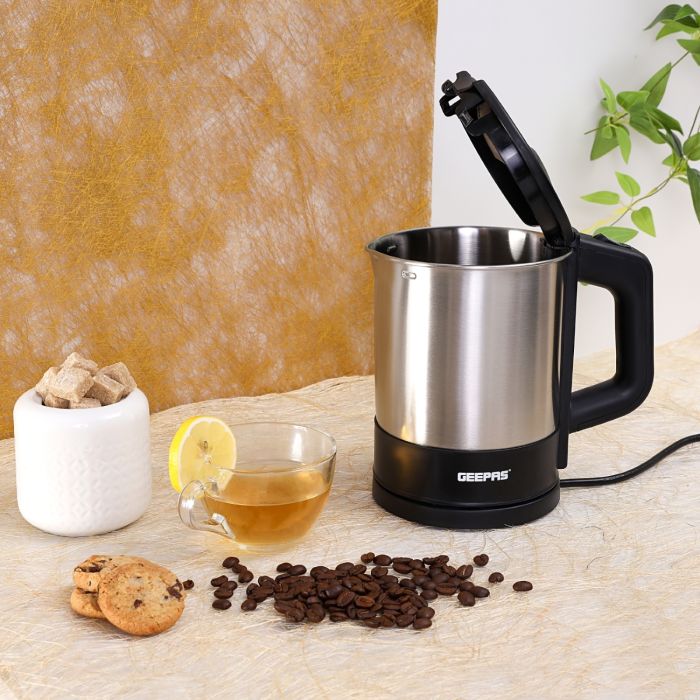 Geepas 1350W Travel Electric Kettle - Stainless Steel Housing, Boil-Dry & Overheat Protection |Boiler for Hot Water, Tea & Coffee | 1.0L