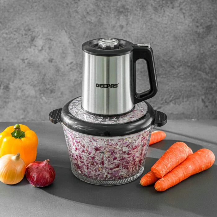 Geepas GMC42026 Multi Chopper | 500W | 2L Glass Bowl | 3 Speeds | Stainless Steel Blades
