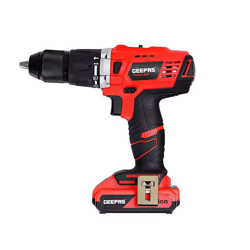 Geepas 18V Cordless Percussion Drill - Driver with Hammer Function, Compact Electric Drill Screwdriver with 2Ah*2 Battery, 15 Torque Setting with 2 Speed and LED Light