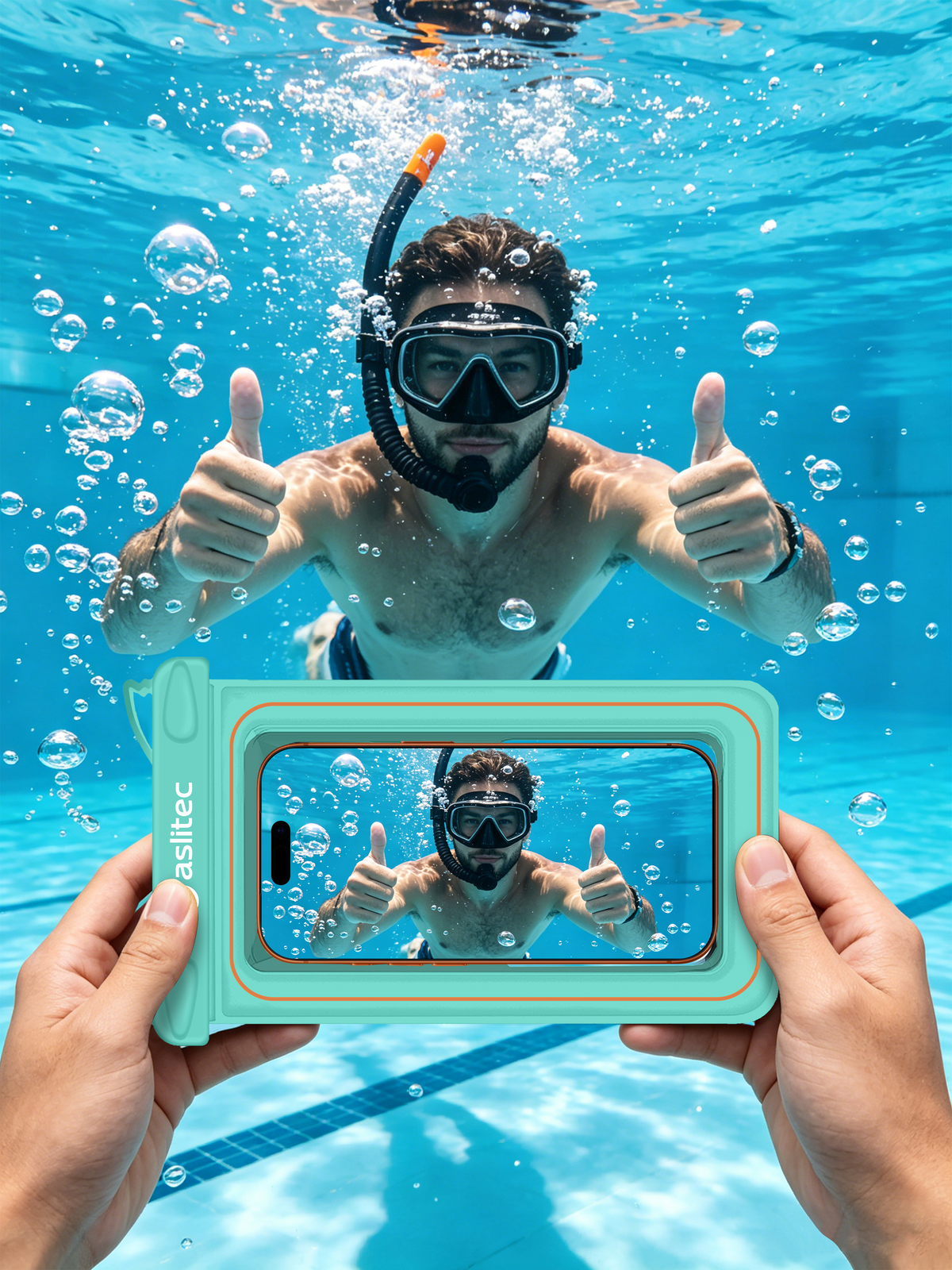aslitec DIVEGUARD Pouch IP8X Waterproof Floating Phone Pouch With Touch Screen Access Fit Up to 8.9 inch