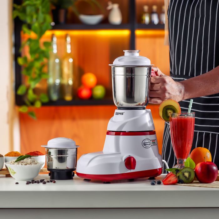 Geepas 2-IN-1 Mixer Grinder | 550W Powerful Motor with Stainless Steel Jars and Blades, Unbreakable Polycarbonate Jar Caps | Ergonomic Design, Overload Protector