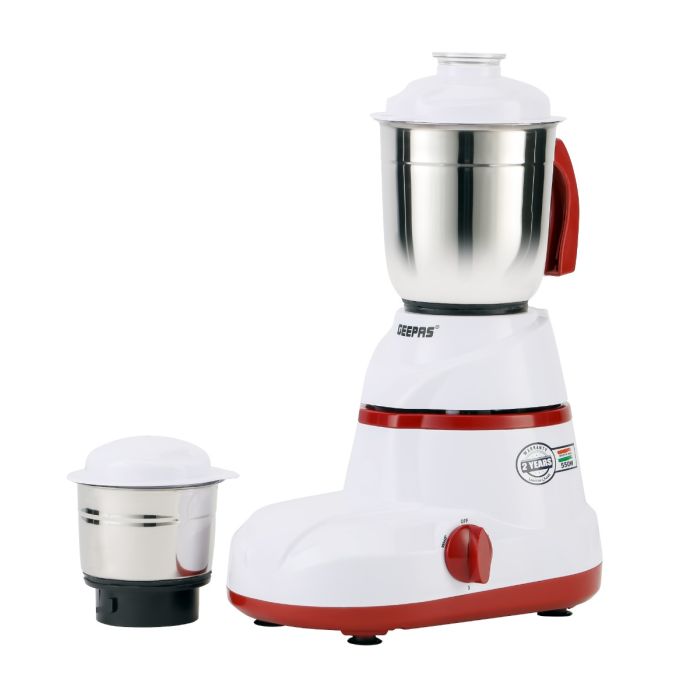 Geepas 2-IN-1 Mixer Grinder | 550W Powerful Motor with Stainless Steel Jars and Blades, Unbreakable Polycarbonate Jar Caps | Ergonomic Design, Overload Protector