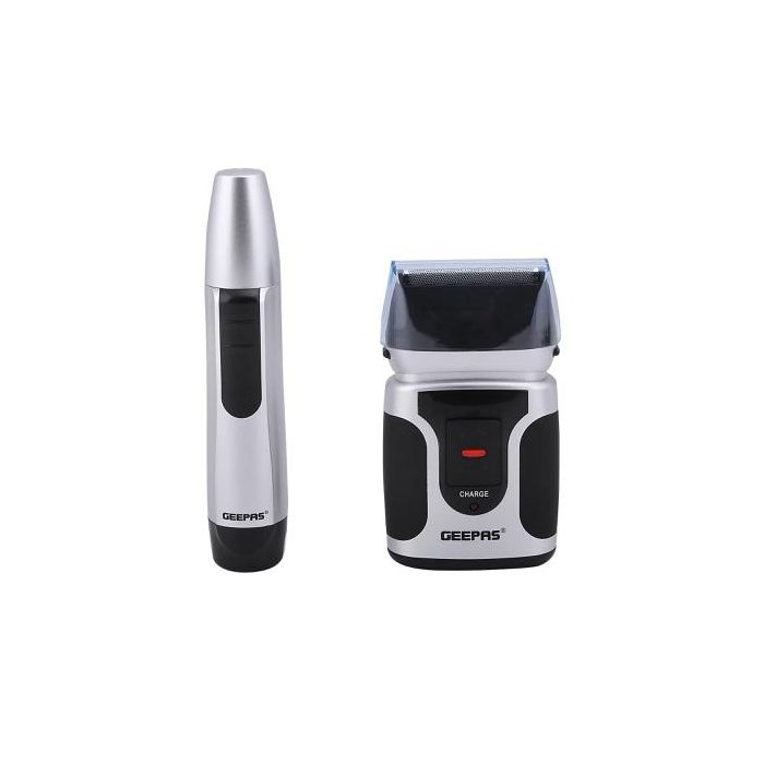 Geepas Rechargeable Shaver – Wet & Dry, Dual Floating Blades, Nose & Sideburn Trimmer, LED, Portable