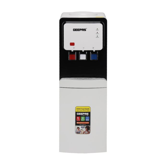 Geepas Water Dispenser, Hot, Cold & Normal Water, Stainless Steel Tank with Storage Cabinet