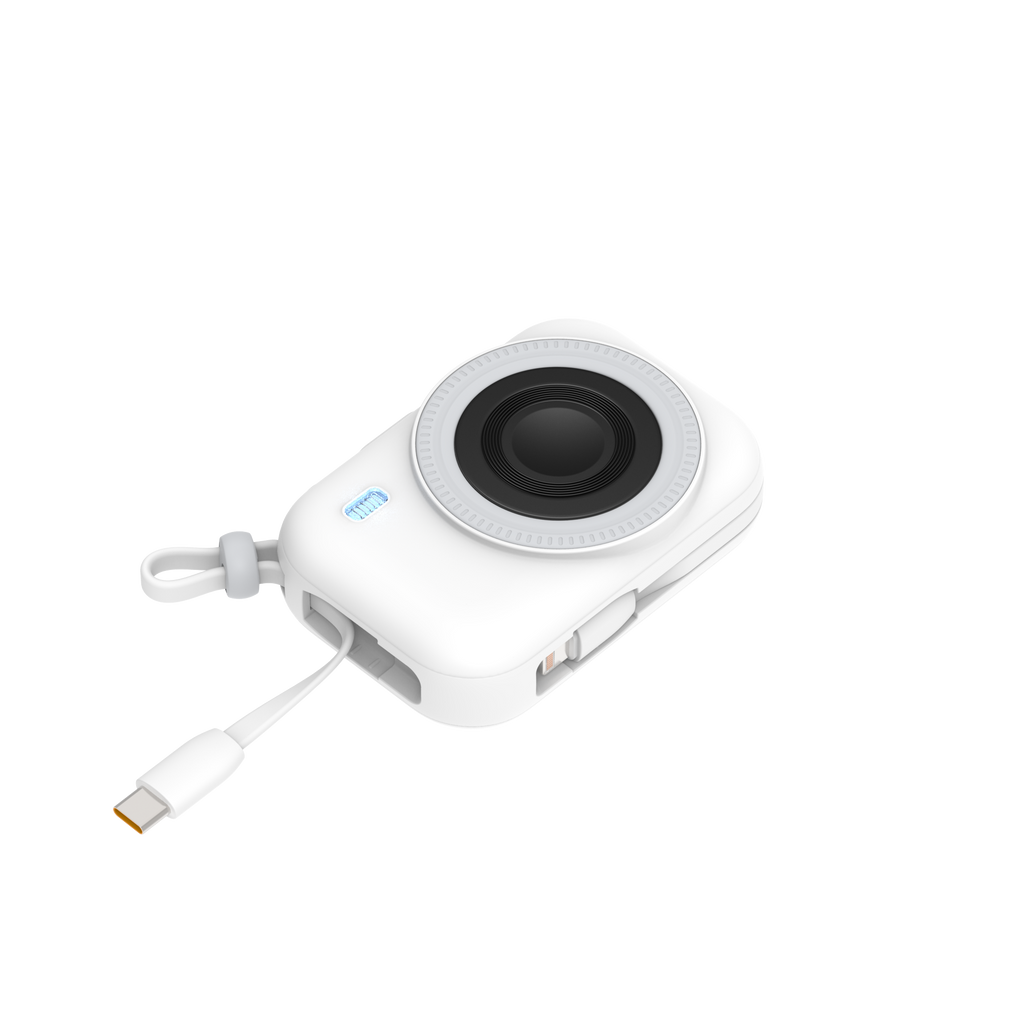 LZEL PentaEnergia Station - 5X 10,000mAh Wireless Power Bank Charging Dock with Colorful Batteries & Built-in Cable | White