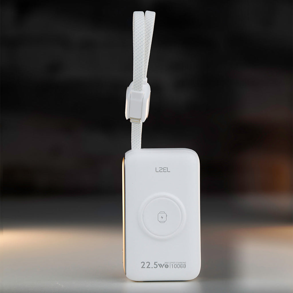 LZEL Ampflow10 Mini 10000Mah Pd Power Bank 22.5W | Built-In Type-C & Lightning Cable | Wireless Charging
