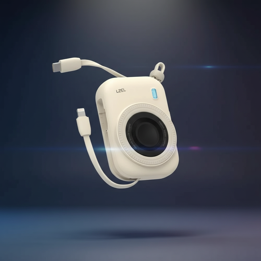 LZEL NanoFlex Nova â€“ 10,000mAh Magnetic Power Bank with USB-C PD & Built-in Cable | Beige