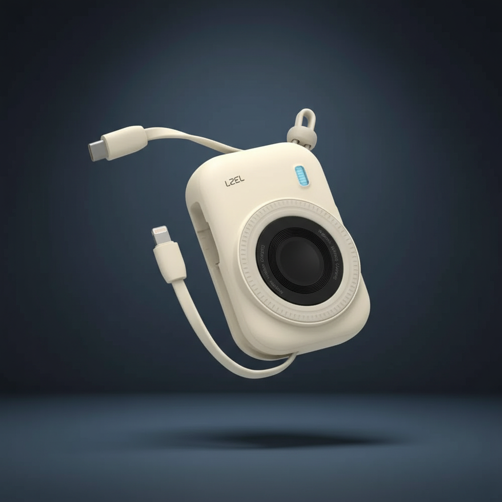 LZEL NanoFlex Nova â€“ 10,000mAh Magnetic Power Bank with USB-C PD & Built-in Cable | Beige