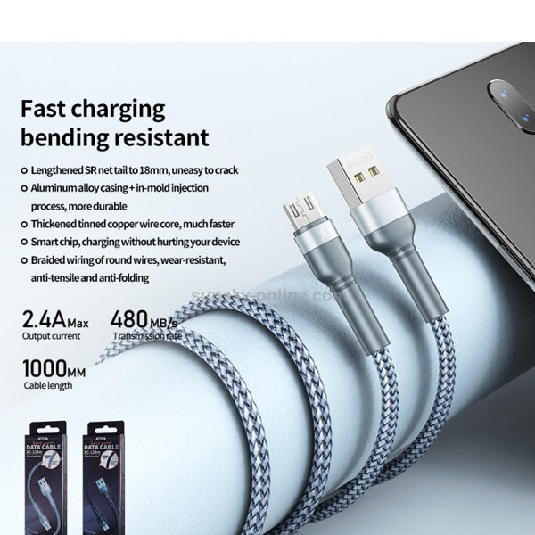 Remax Aluminum Alloy Braided USB-A To Micro Cable | Silver