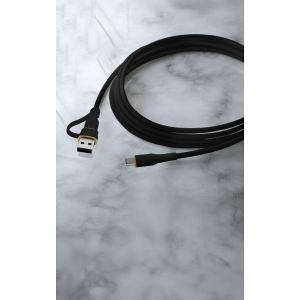 LZEL Celeris PowerDuo – 2-in-1 USB-C to USB-C 100W Silicone Cable (3m) Built-in USB-A connector | Black