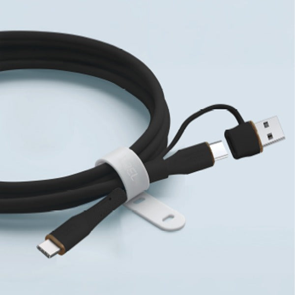 LZEL Celeris PowerDuo – 2-in-1 USB-C to USB-C 100W Silicone Cable (2m) Built-in USB-A connector | Black