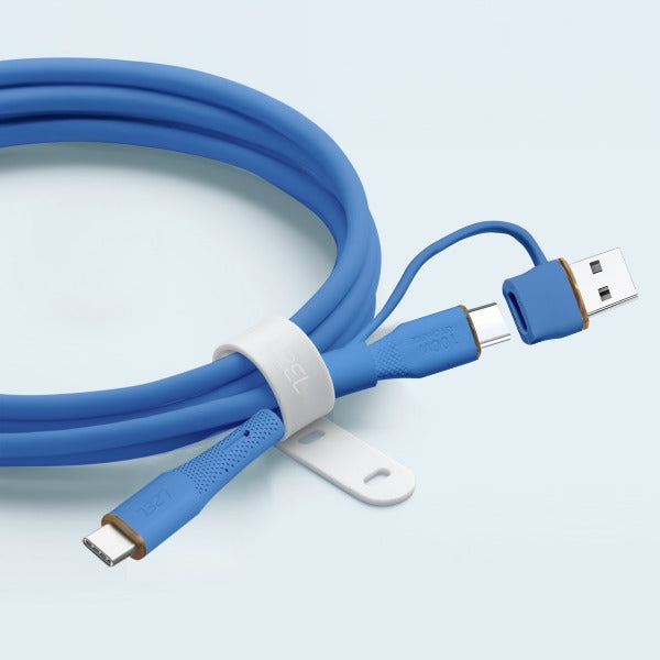 LZEL Celeris PowerDuo – 2-in-1 USB-C to USB-C 100W Silicone Cable (2m) Built-in USB-A connector | Dark Blue