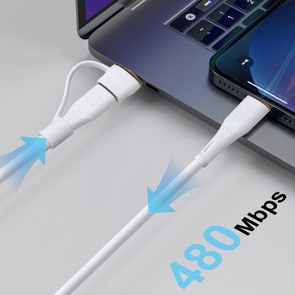 LZEL Celeris PowerDuo â€“ 2-in-1 USB-C to USB-C 100W Silicone Cable (2m) Built-in USB-A connector