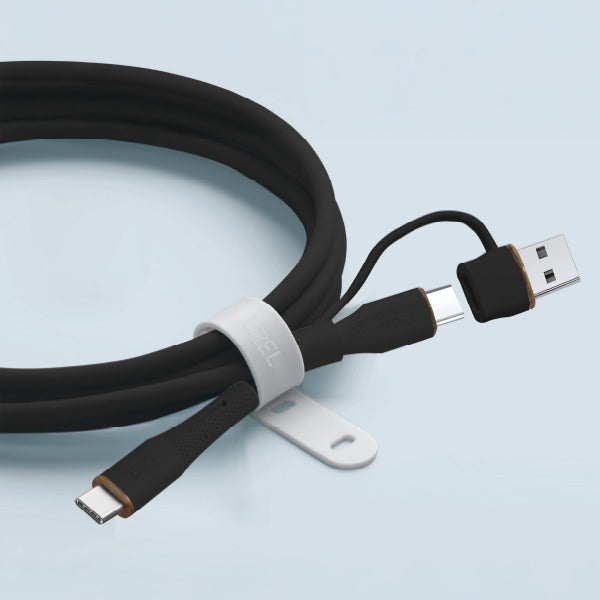 LZEL Celeris PowerDuo – 2-in-1 USB-C to USB-C 100W Silicone Cable (1m) Built-in USB-A connector | Black