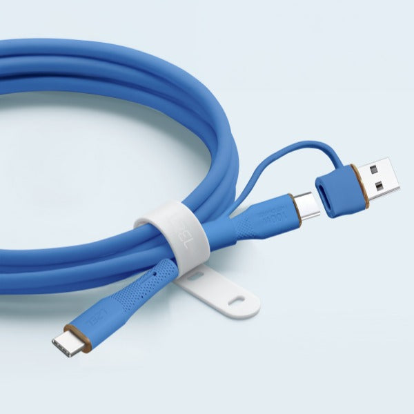 LZEL Celeris PowerDuo – 2-in-1 USB-C to USB-C 100W Silicone Cable (1m) Built-in USB-A connector | Dark Blue