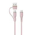 LZEL Celeris PowerDuo – 2-in-1 USB-C to USB-C 100W Silicone Cable (1m) Built-in USB-A connector | Pink