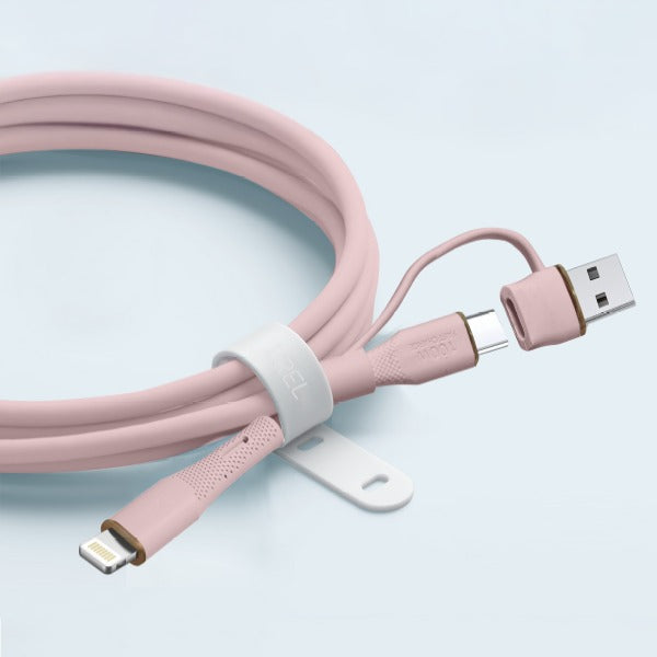 LZEL Celeris PowerDuo – 2-in-1 USB-C to USB-C 100W Silicone Cable (1m) Built-in USB-A connector | Pink