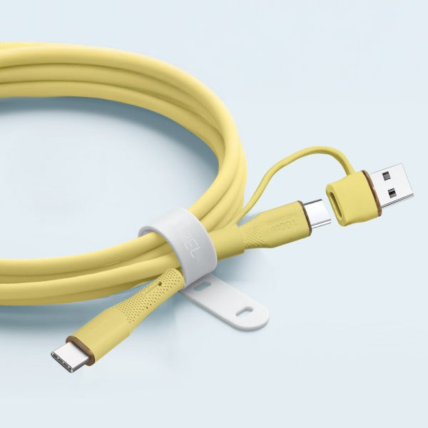 LZEL Celeris Powerduo 2-in-1 USB-C To USB-C 100w Silicone 1m Cable Built-in USB-A connector | Yellow