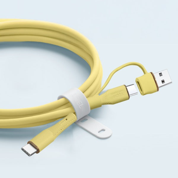 LZEL Celeris PowerDuo – 2-in-1 USB-C to USB-C 100W Silicone Cable (2m) Built-in USB-A connector | Yellow