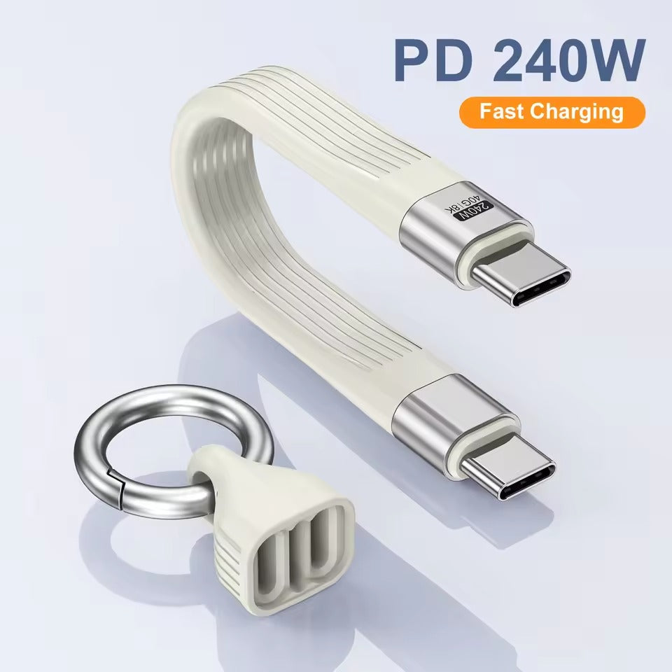 Asli Global PowerWire Key Flex PD 240W (40g 8k) USB-C  4.0 To USB-C Keychain 13cm Cable White