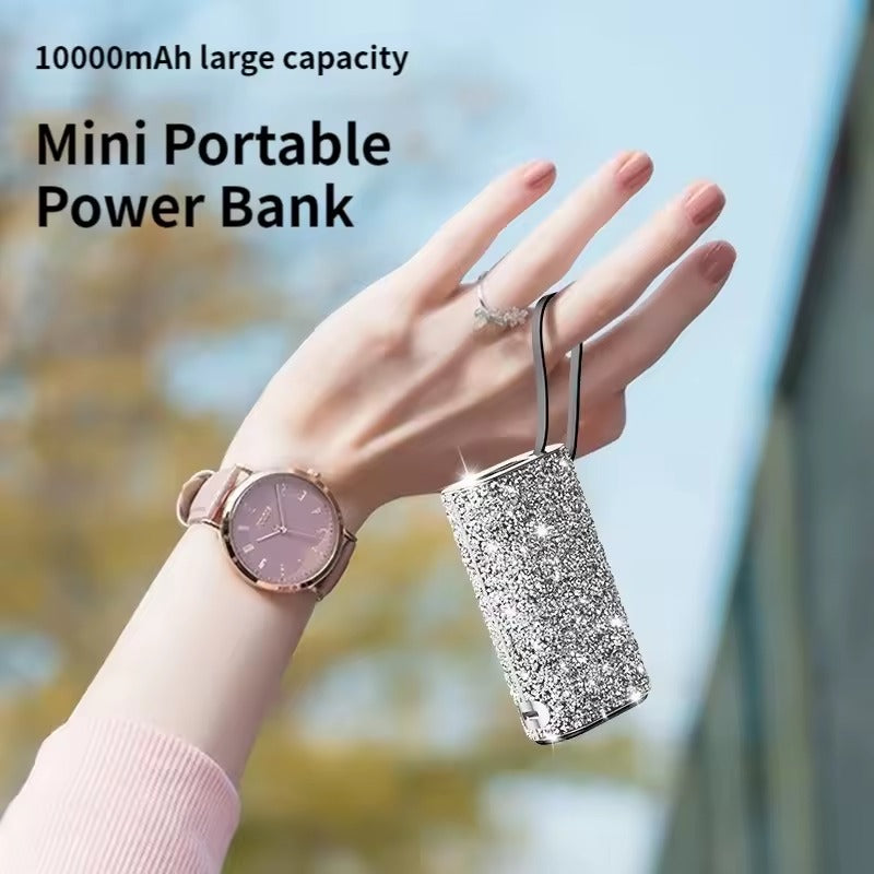 Asli Global 10000mAh Power Pod Luxe Shinning Diamond Power Bank with Built in Cable | Purple