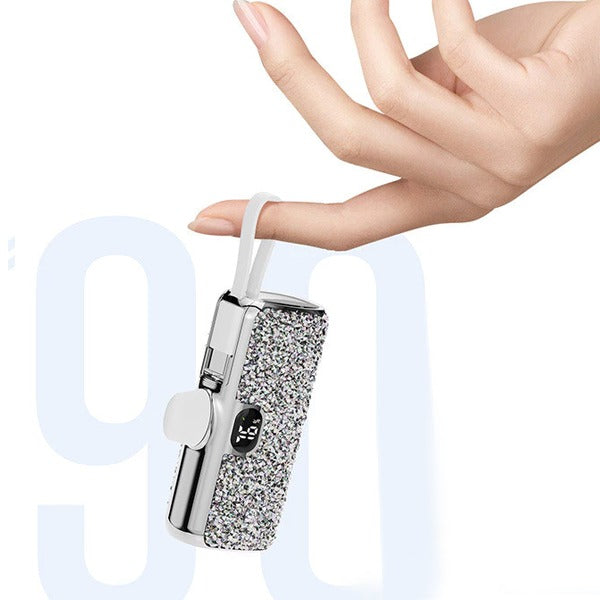 Asli Global 5000mAh PowerPod Luxe USB-C Mini Diamond PowerBank with Built in Lightning Cable