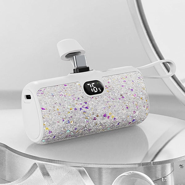 Asli Global 5000mAh PowerPod Luxe USB-C Mini Diamond PowerBank with Built in Lightning Cable
