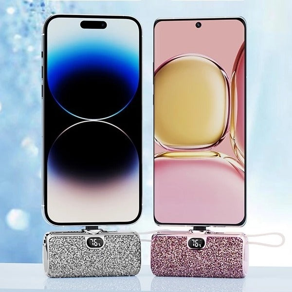 Asli Global 5000mAh PowerPod Luxe USB-C Mini Diamond PowerBank with Built in Lightning Cable