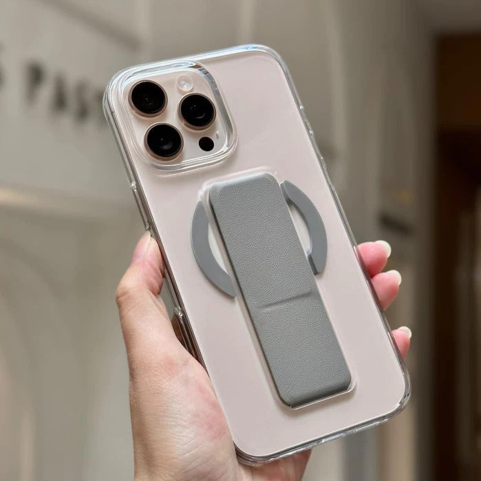 Asli Global iPhone 16 Pro Leather Grip Case |Clear/Gray