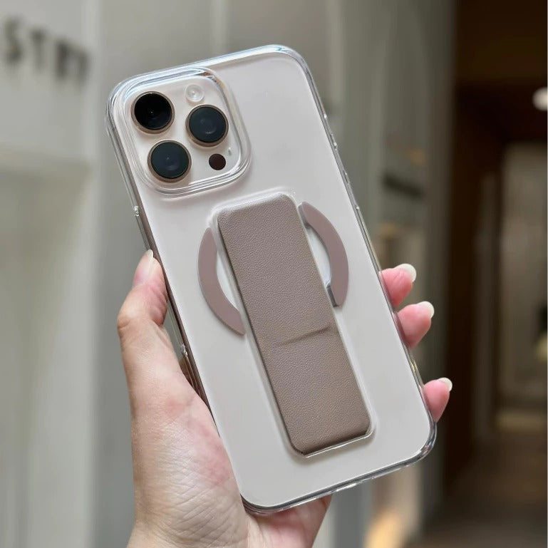 Asli Global iPhone 15 Pro Max Leather Grip Case Clear | Brown