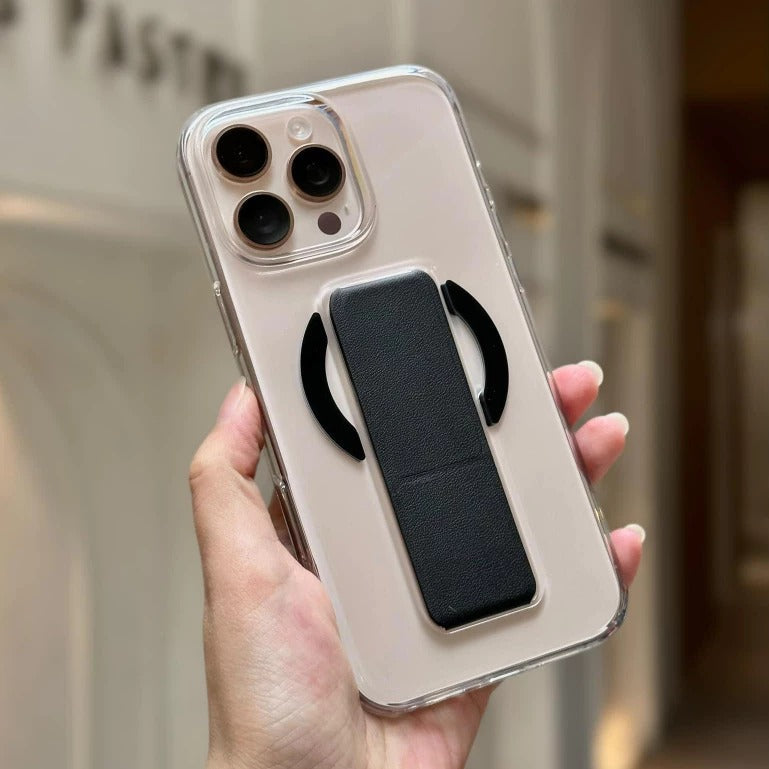Asli Global iPhone 15 Pro Max Leather Grip Case Clear | Black