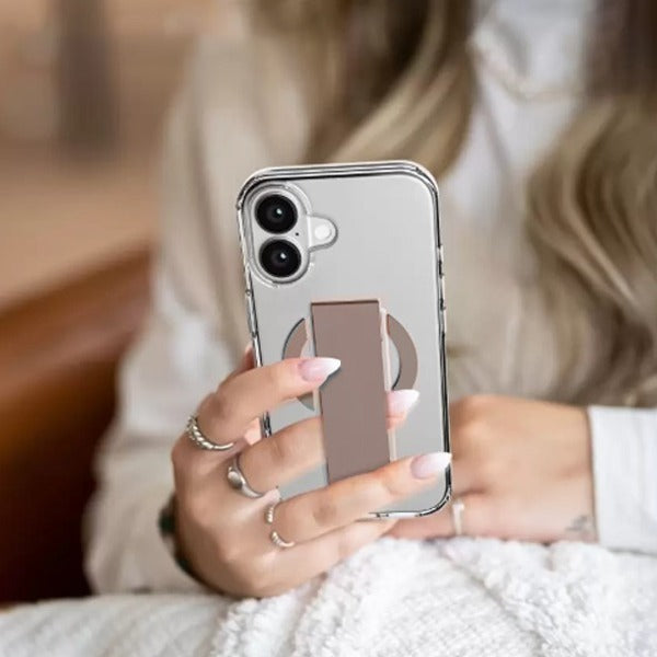 Asli Global iPhone 16 Leather Grip Case | Clear/Brown