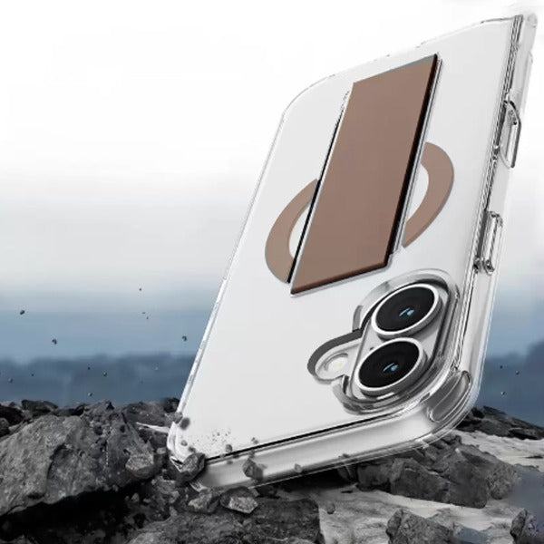 Asli Global iPhone 16 Leather Grip Case | Clear/Brown